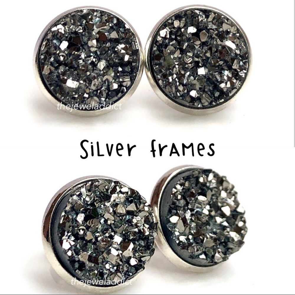3 for 15🎀 chunky Grey Drusy style earrings - Picture 7 of 15